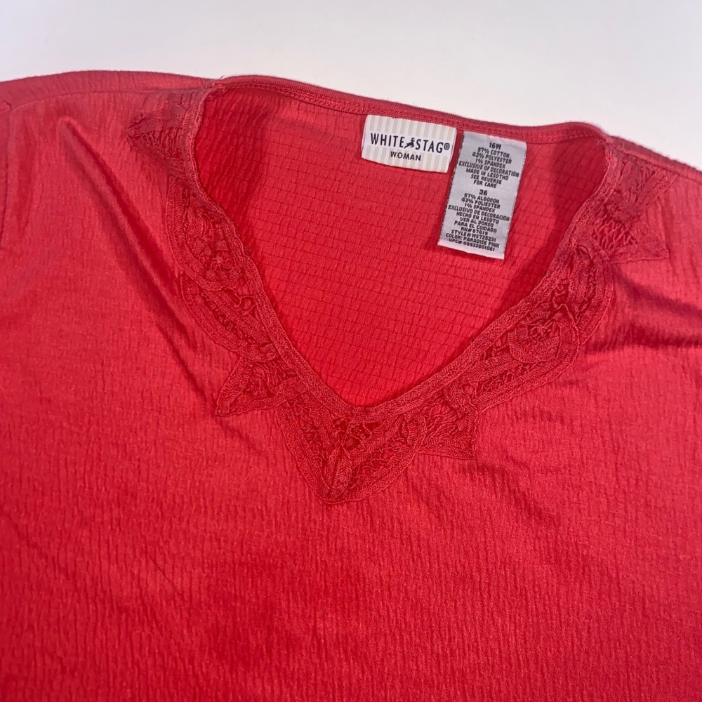 White Stag Woman Paradise Pink Crochet Lace V-Neck Textured Top 16W W5725231